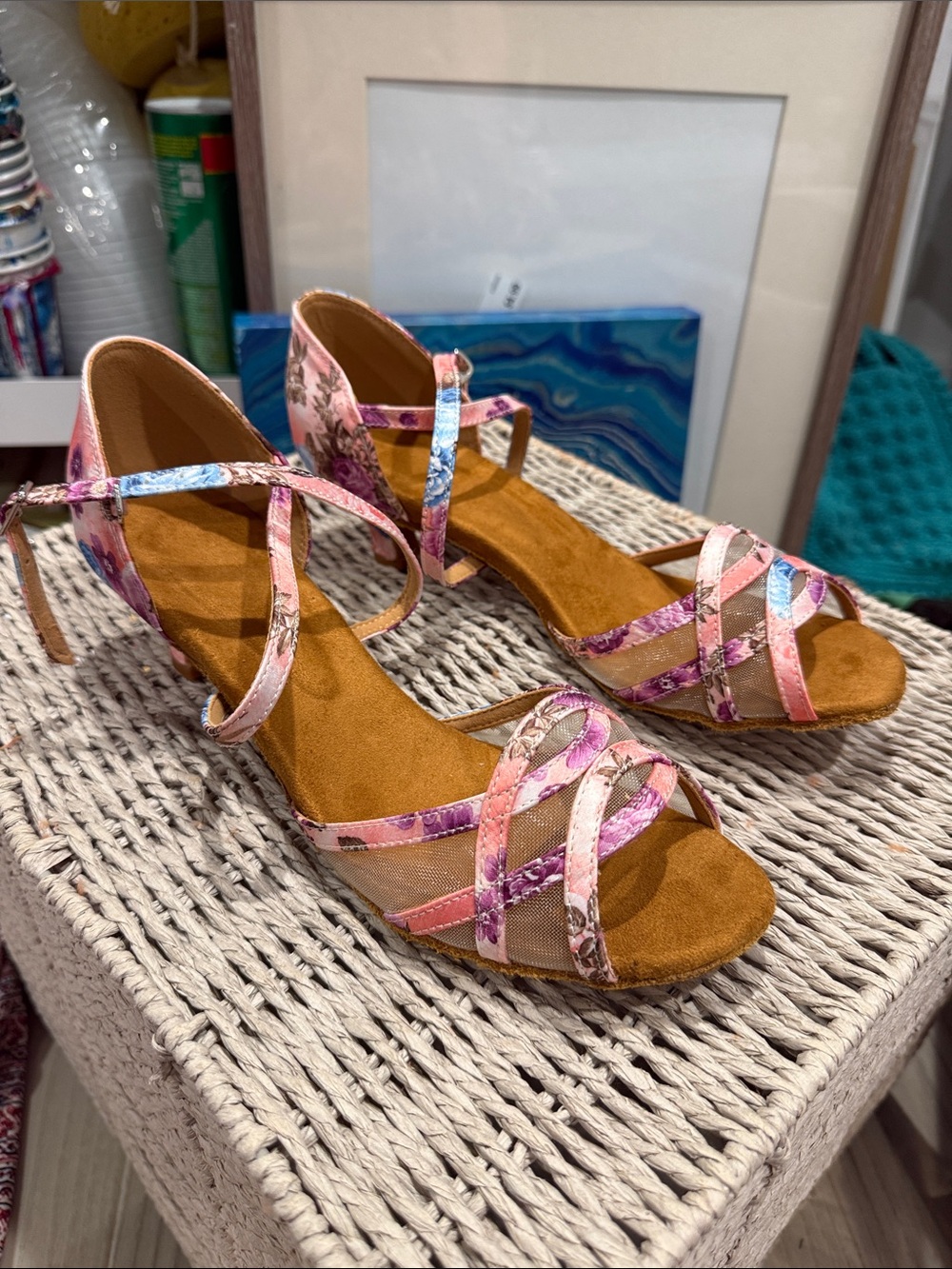 Floral Pink Ballroom Salsa Dance Shoes Women